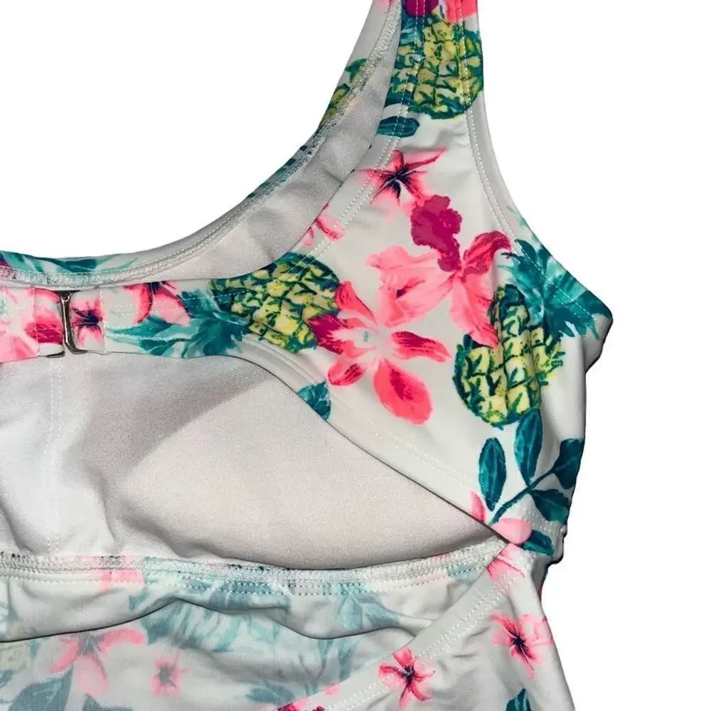 Arizona Jean Company floral‎ & pineapple tankini top XL NWT